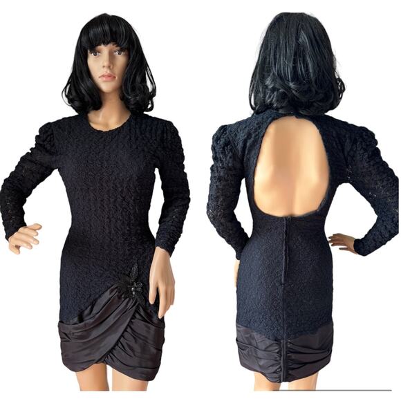 Vintage 80's Diamond's Run by Wayne Diamond sequin beaded black dress X-Small - Picture 1 of 17